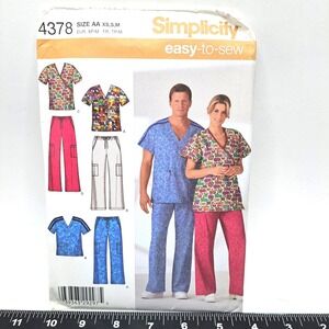 Vintage Simplicity 4378 Scrub Uniform Sewing Pattern Unisex XS-S-M Top Pants